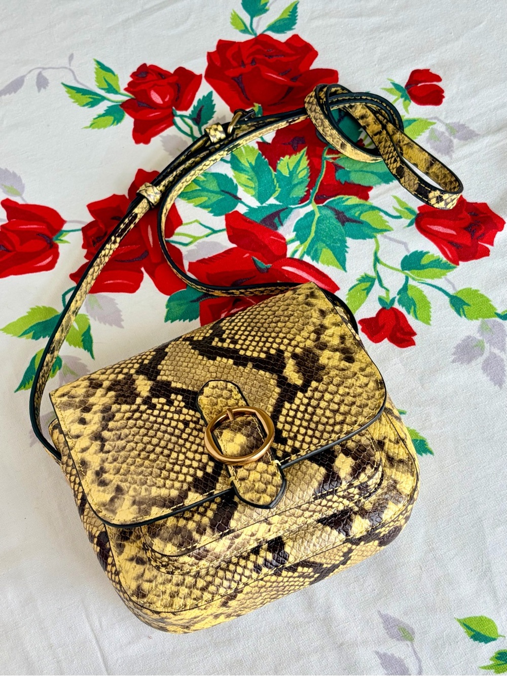 Banana Republic Yellow Snake-Print Crossbody with Gold Ring